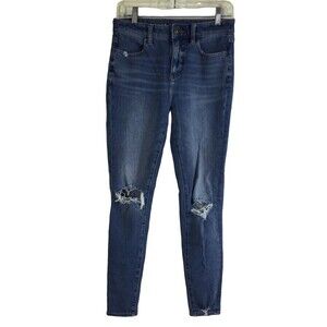 American Eagle Distressed Skinny Blue Denim Jeans Size 2 Short